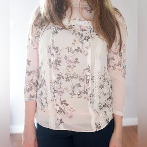 LC Lauren Conrad Floral Lace Blouse - Pink and Cream